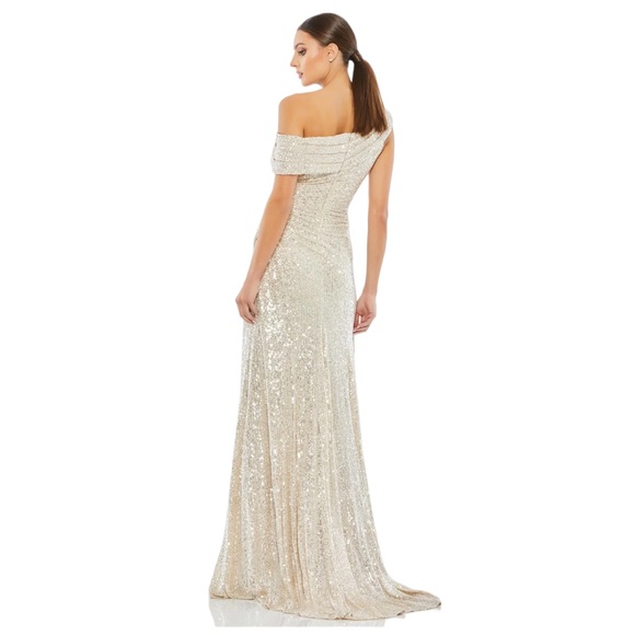 Mac Duggal Sequin Wrap One Shoulder Metallic Evening Gown Size 6 NeW - Picture 4 of 10